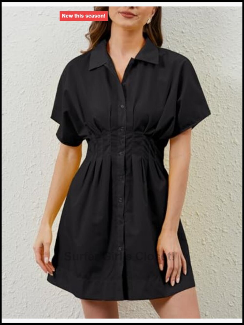 Women Button Down Pleated Corset Mini Dress Short Sleeve Striped Print Cotton - Picture 5 of 7